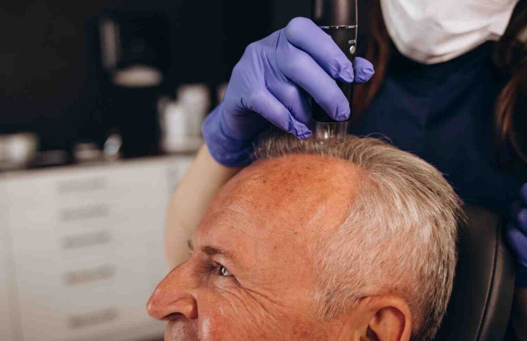 Photo illustrating a hair transplant procedure performed at the Advanced Hair Clinic in Albania.