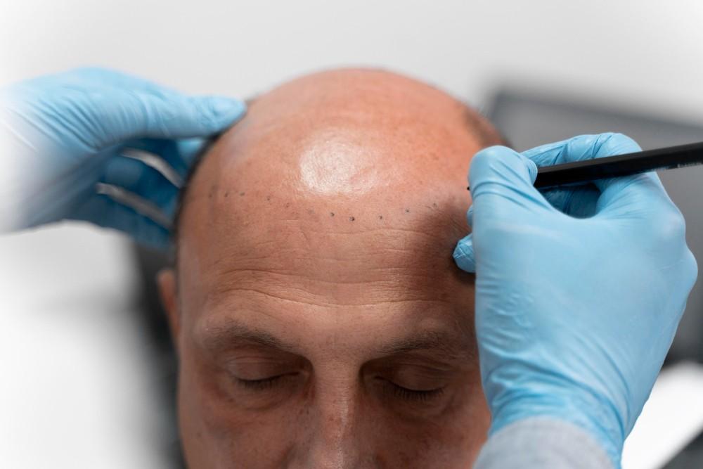 Foto che illustra la procedura di trapianto di capelli in Albania.
