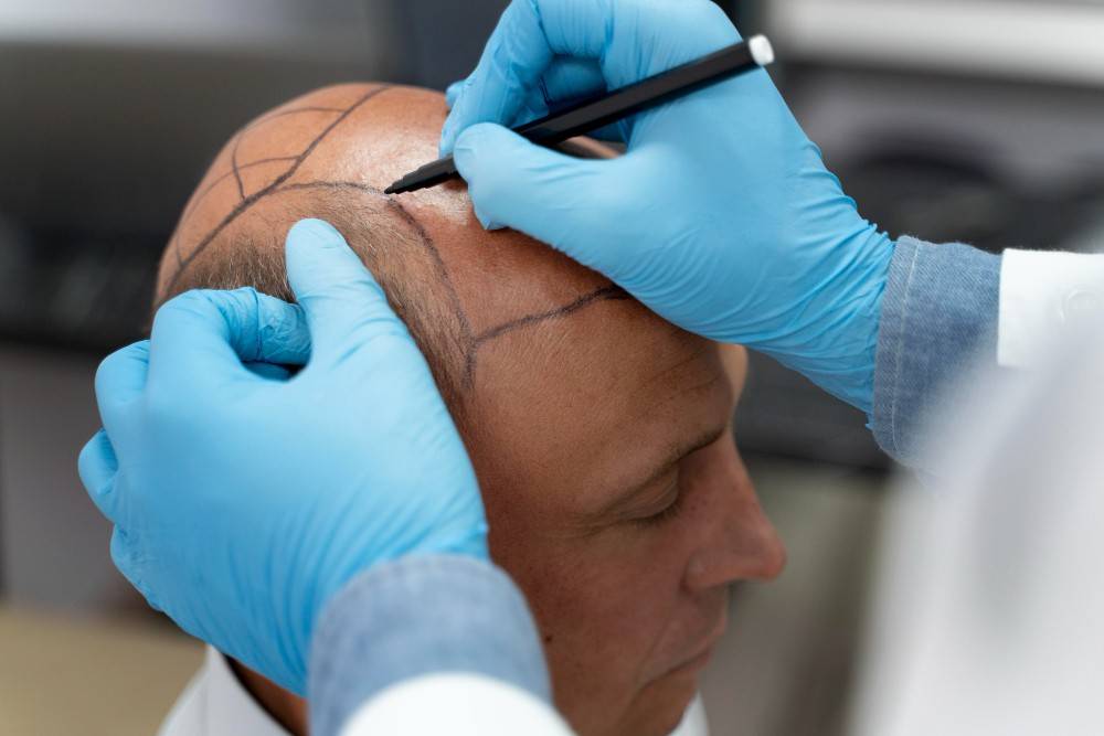 Photo illustrating the DHI hair transplant process in Albania